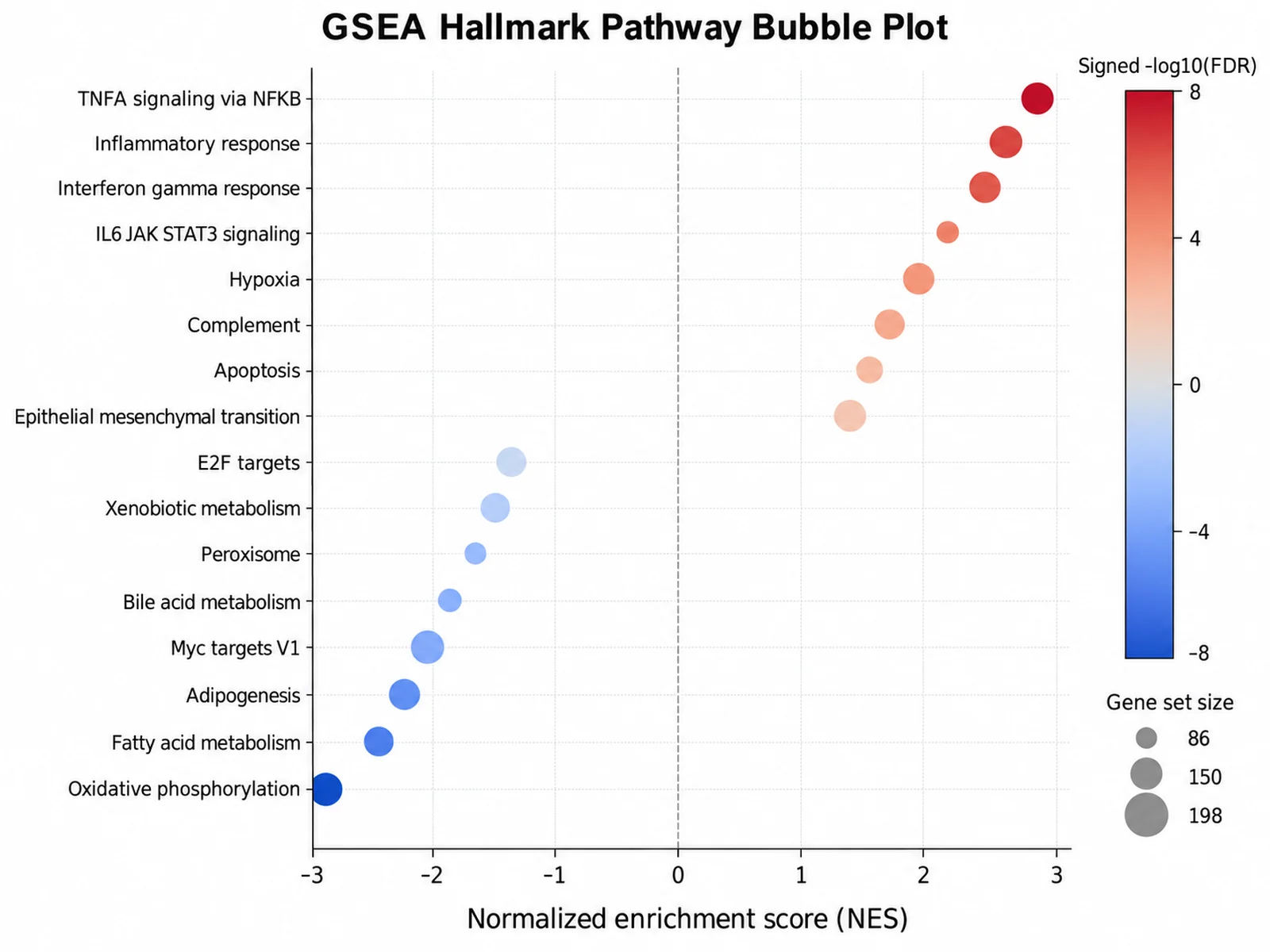 Bubble Chart Maker: GSEA Hallmark Pathway Bubble Plot scientific chart example