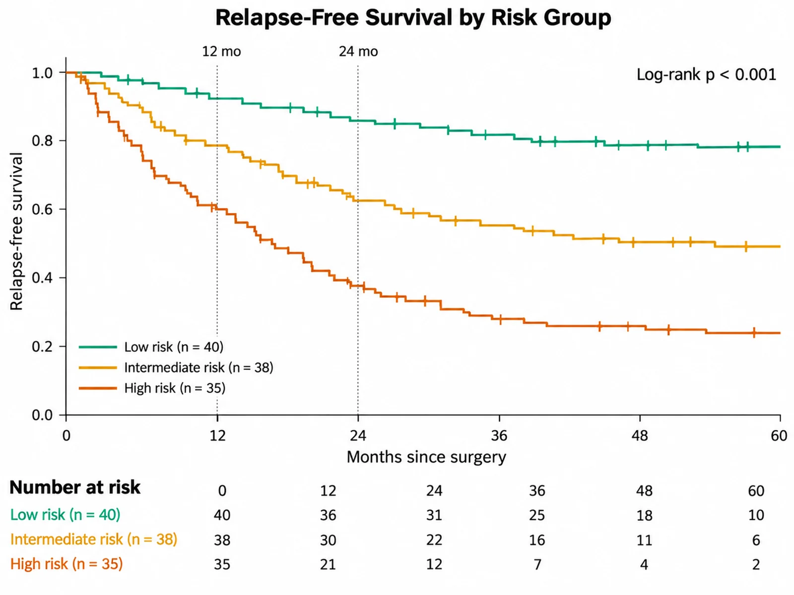 Kaplan-Meier Plot Generator: Relapse-Free Survival Risk Table scientific chart example