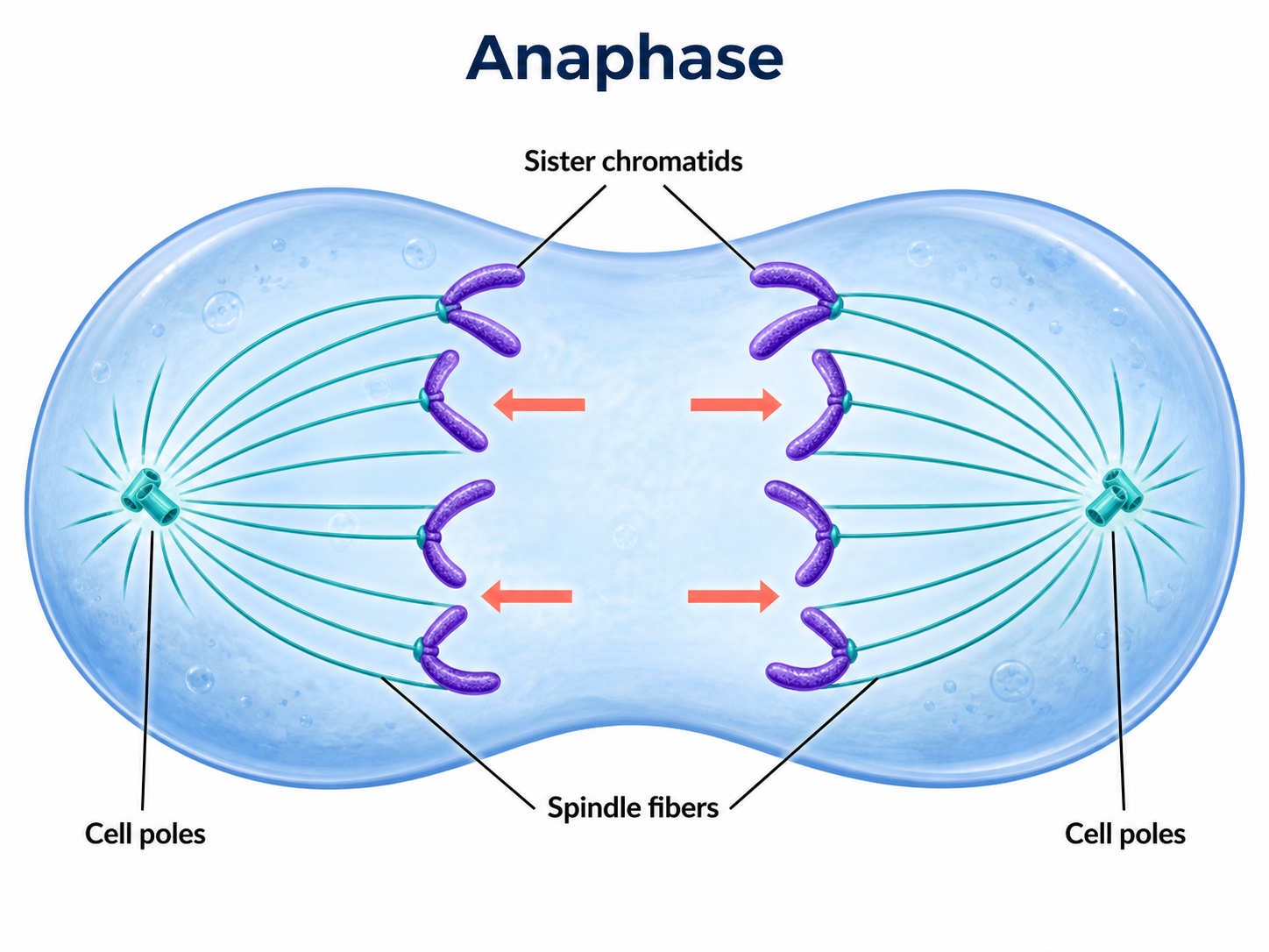Anaphase mitosis diagram showing sister chromatids separating toward opposite cell poles