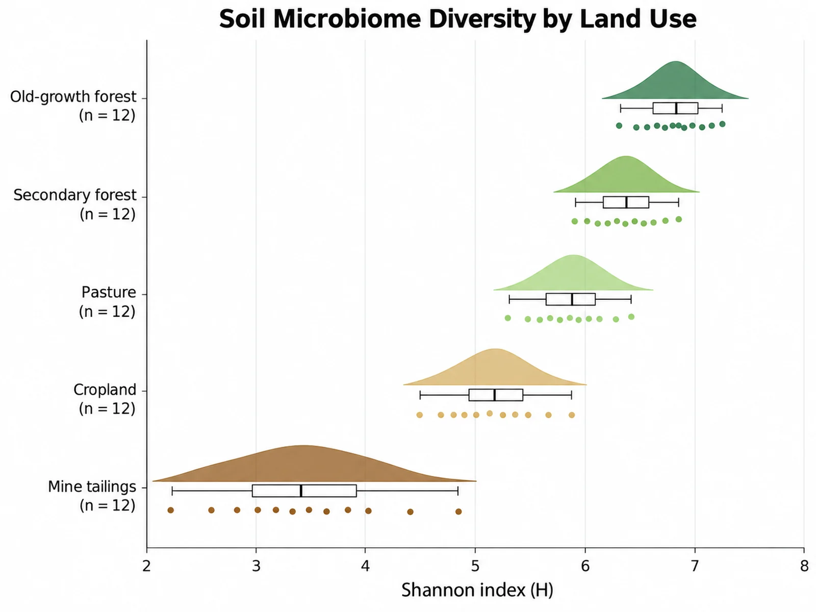 Raincloud Plot Maker: Soil Microbiome Diversity by Land Use scientific chart example