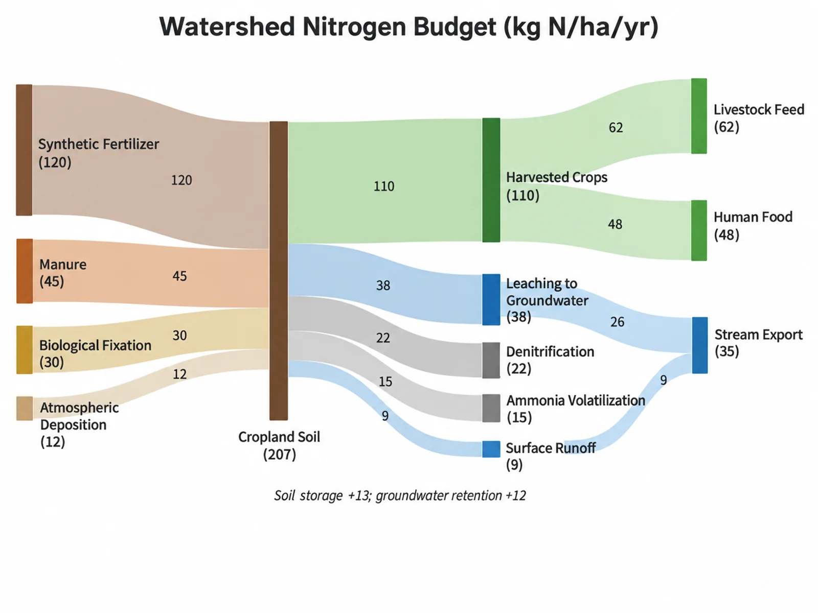 Watershed Nitrogen Budget Sankey diagram example preview