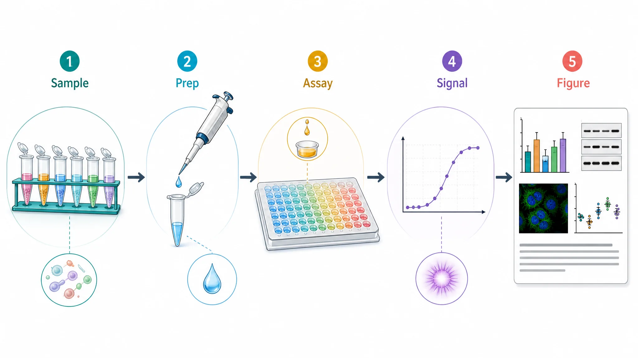 AI-generated laboratory workflow from sample preparation to assay, signal readout, and final figure.